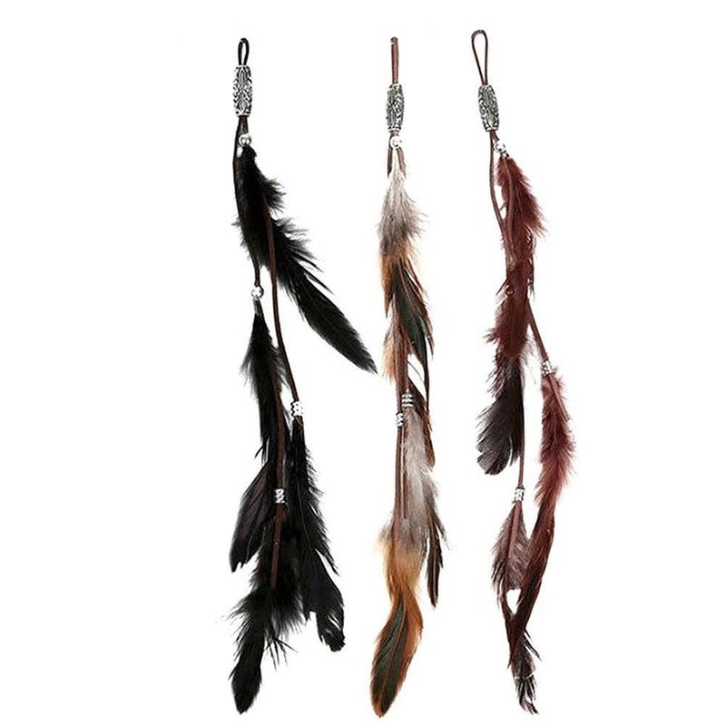 ICYANG Women Feather Hair Clips, Handmade Boho Hippie Hair Extensions with Clip Comb DIY Accessories Hairpin Headdress, Set of 3 - Image 1